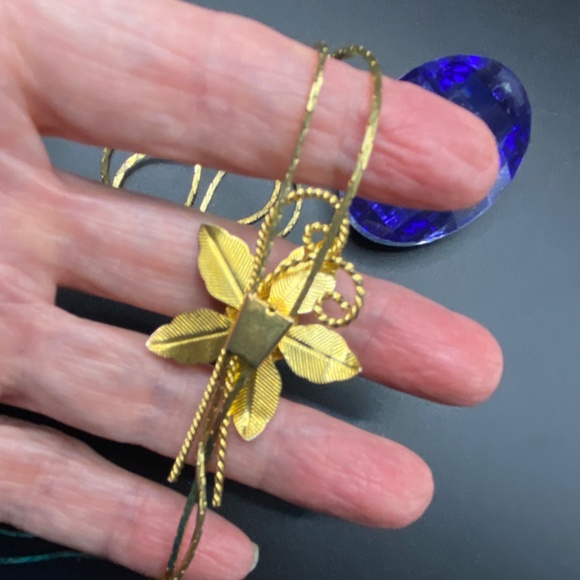 Slide Lariat Bolo Necklace Gold Tone Floral Gold Tone Vintage Rose Flower - Picture 10 of 12